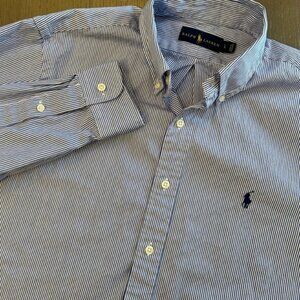 Ralph Lauren Men's Navy and White Striped Shirt